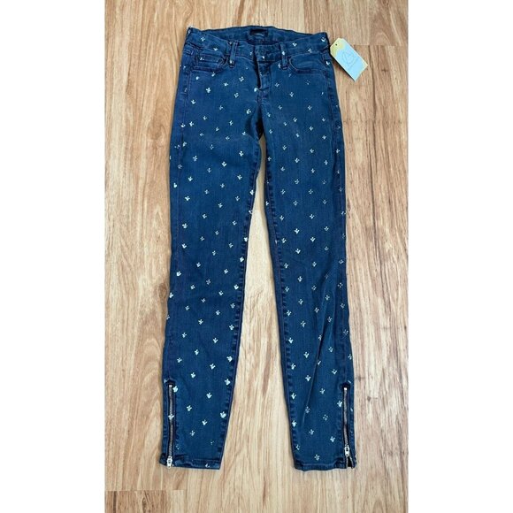 Mother Blue The Looker Ankle Fleur de Love Patterned Jeans W/ Ankle Zip, Size 24 - Picture 1 of 10